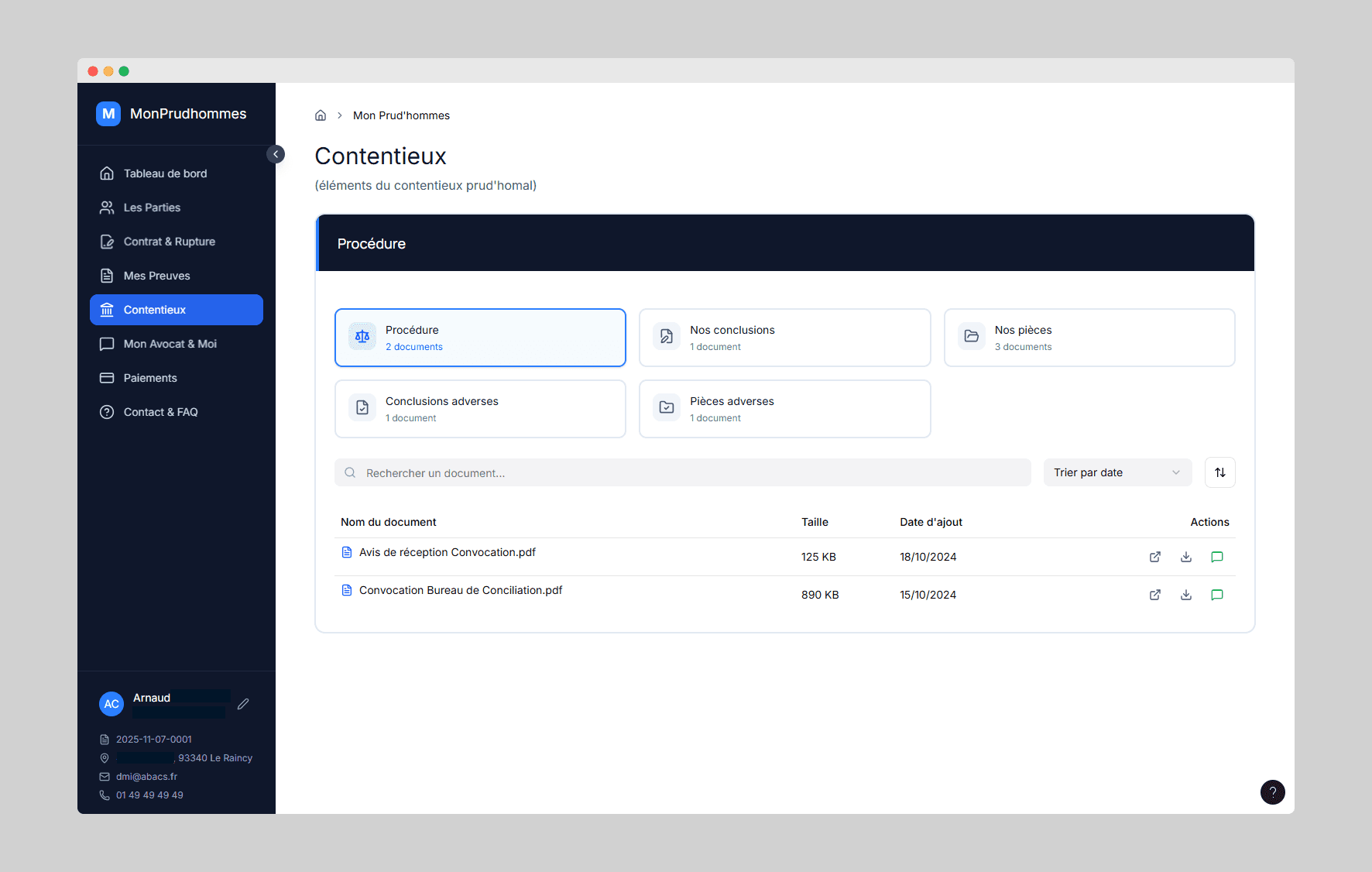 Contentieux - Gestion des documents et procédures