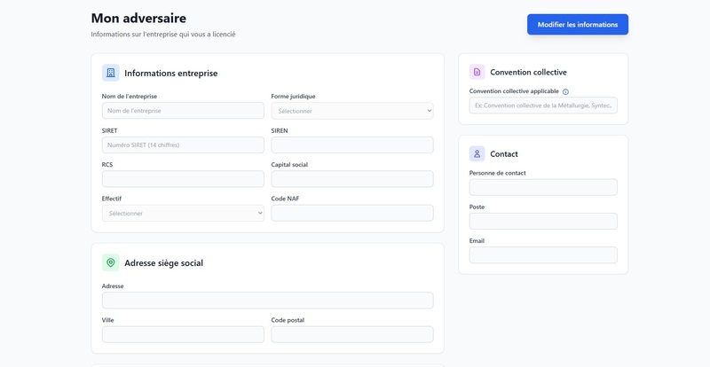 Mon adversaire - Informations entreprise